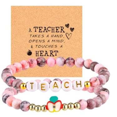 Imagem de VICKHU Presentes de agradecimento ao professor, conjunto de pulseiras de pedra natural para mulheres, presentes de agradecimento para professores, Small, Pedra, Ágata