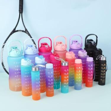 Imagem de Kit 3 Garrafa de Água Motivacional Garrafa Squeeze 2 Litros Com Canudo, Alça e Tampa Antivazamento (TAMPA VERDE)