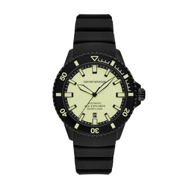 Imagem de Emporio Armani Relógio masculino Sea Explorer automático de silicone preto (modelo: AR60085), Preto