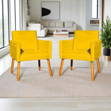 Imagem de Kit 2 Poltronas Decorativas Para Sala Nina Cadeiras Reforçadas Para Recepção Manicure Escritório Consultório Sala De Espera Pé Castanho - Clique & Decore (Amarelo)