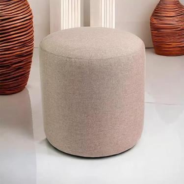 Imagem de Puff Redondo Decorativo Luxo Linho Para Quarto Sala (Linho Bege)