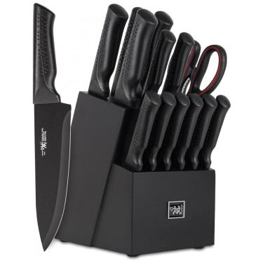 Imagem de Conjunto de Facas HD HUNTER.DUAL em Aço Inoxidável com Bloco de Bancada Multinível e Afiador Embutido, 15 Peças, Preto