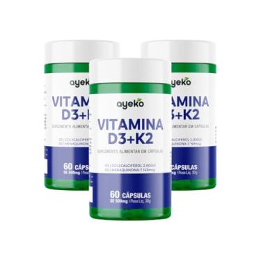 Imagem de 3X Vitamina D3 Colecalciferol 2000ui + K2 Menaquinona-7 149mcg 60caps Ayeko