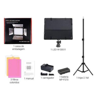 Imagem de Iluminador LED Soleste W300 II  Kit Completo com Tripé 2m, Bateria NPF