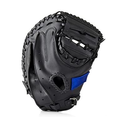 Imagem de Luva de beisebol desportos ao ar livre castanho preto PVC basebol Catcher luva equipamento de prática de softball tamanho 12,5 mão esquerda para treino de adultos luvas de softball (cor: Bl