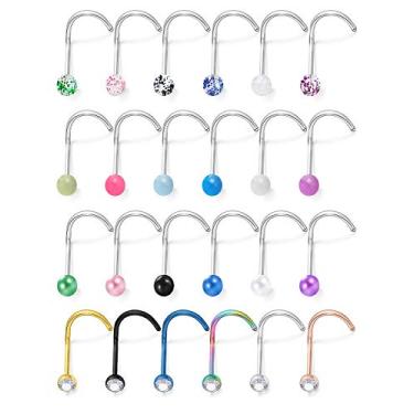 Imagem de Lcolyoli 24 peças 20 G Anéis de piercing corporal de nariz de aço cirúrgico com rosca externa que brilham no escuro para mulheres e homens 3 mm
