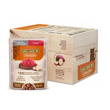 Imagem de Kit 12 Sachês Special Cat Castrado Carne Ultra Life 85 g