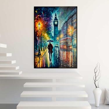 Imagem de Quadro Decorativo com Moldura e Acrilico Cristal Vidro Abstrato Pintura Colorido Londres Sala Quarto Hall