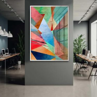 Imagem de Quadro Decorativo com Moldura e Acrilico Cristal Vidro Abstrato Formas Geomêtricas Sala Quarto Hall