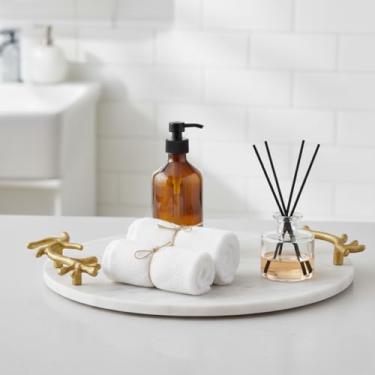 Imagem de Bandeja de mármore natural com alças de galho dourado - decoração de bancada de cozinha, bandeja de pedra para organizador de banheiro, decoração de mármore para salas de estar modernas