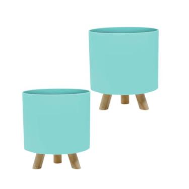 Imagem de Kit com 2 - Cachepot Retro pé Madeira Decoração (Verde Candy)