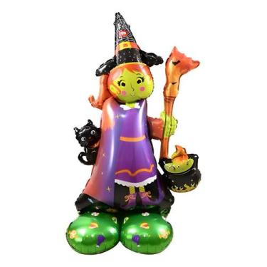 Imagem de Balão Metalizado Festa Halloween Bruxa Gigante 3d 124cm Colorido Bruxa