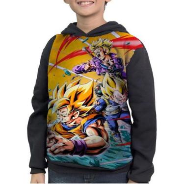 Imagem de Casaco Moletom Infantil Dbz Goku Vegeta Super Sayajin - smoke, Preto, 