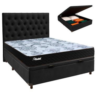 Imagem de Cama + Bau Preto E Colchão Molas Ensacadas Casal - Life Gold Paropas + Cabeceira