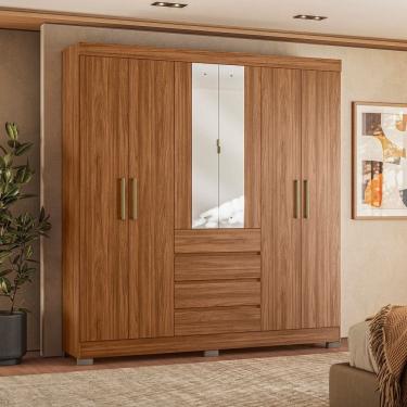 Imagem de Guarda Roupa Casal com Espelho 6 Portas 4 Gavetas e Pes em MDF Opera Demobile