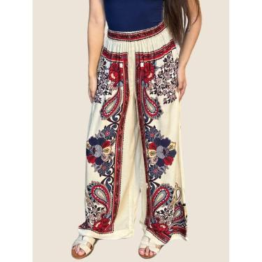 Imagem de Calça Pantalona Lenço Borboleta Retro Farm Cor:;Tamanho:G-Feminino