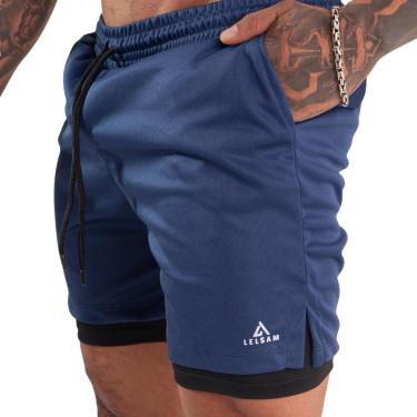 Imagem de Short Duplo 2 Em 1 Masculino Bolso Interno Para Academia Treino Corrida Fitness Anti Odor Uv-Masculino