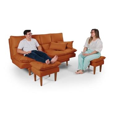 Imagem de Sofá Cama Andorra com 2 Banquetas 3 em 1 Reclinável Multifuncional Tecido Macio em Suede Sala de Estar Terracota