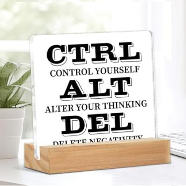 Imagem de Inspirational Gifts Ctrl Alt del Quote Sign Home Office Decor Placa motivacional para mesa prateleira mesa