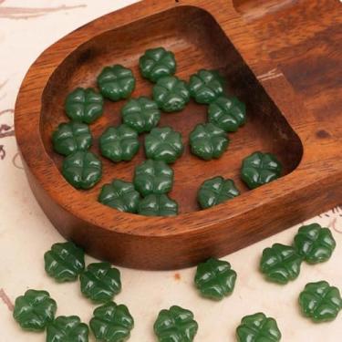 Imagem de 20 peças/saco, contas de vidro coloridas em forma de flor de quatro folhas, contas da sorte para fazer joias faça você mesmo, pulseiras transparentes, 10 x 10 mm (verde escuro)