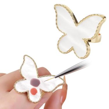 Imagem de Mini porta-esmaltes para arte de unhas, mini bandeja de anel, paleta, dedo usável, esmalte de unha, recipiente de cola, ferramenta de manicure, borboleta branca
