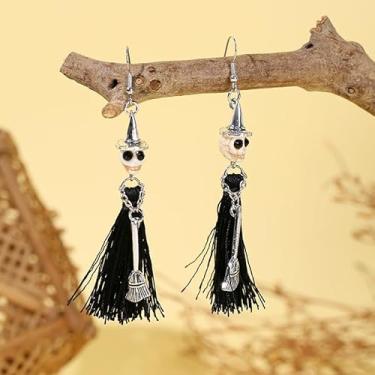 Imagem de Brincos femininos com pingente de esqueleto de Halloween, estilo punk gótico, liga leve, bijuteria divertida para festas e cosplay, One size, Metal, Sem pedra preciosa