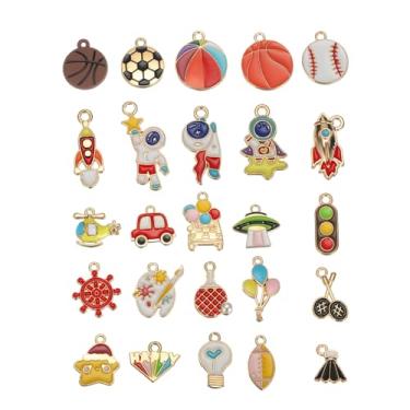 Imagem de 25 peças, pingente de liga metálica, esmaltado, tema esportivo, contas para artesanato, pulseiras, colar, pulseira, bijuteria personalizada, 0, Metal, Sem Pedra Preciosa