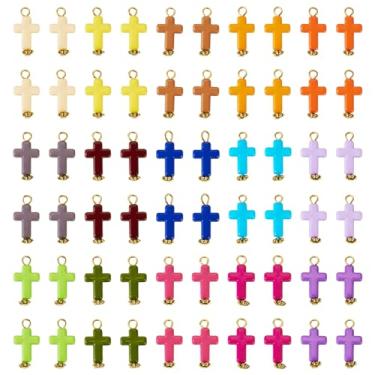 Imagem de 150 peças de pingentes de cruz de acrílico 23 x 12 mm coloridos opacos pequenas cruzes de páscoa charme de fé religiosa pingentes de plástico fofos para fazer joias faça você mesmo pulseira colar
