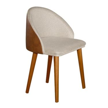 Imagem de Kit 2 Cadeiras de Jantar Diamante em Linho e Couro com Pés de Madeira – Conforto e Elegância para Sala de Jantar ou Cozinha