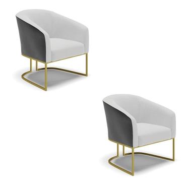 Imagem de Cadeira Sala De Jantar Industrial Dourada Kit 2 Stella Pto/linho D03 - D'rossi Cor Cinza