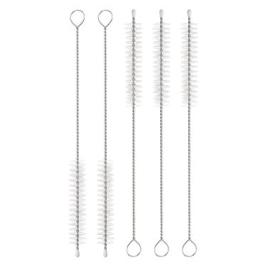 Imagem de HARFINGTON Conjunto de escovas de limpeza de palha, aço inoxidável 304 de comprimento e cerdas de nylon para garrafa de água, tubos de copo de canudo de silicone, branco (10 mm OD, conjunto de 5 peças