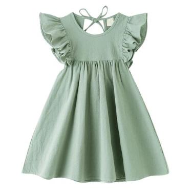 Imagem de Vestido infantil LYXIOF, algodão, linho, manga com babados, verde, 120