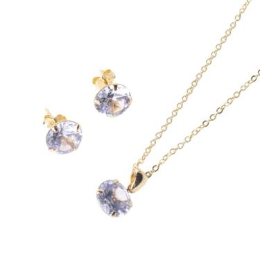 Imagem de Conjunto Feminino Semijoia Folheada a Ouro 18k Colar e Brincos Ponto de Luz em Zircônia Cristal