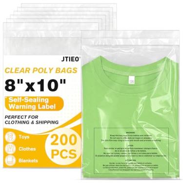 Imagem de JTIEO Sacos de poliéster transparentes de 20 x 25 cm, sacos de envio autoselados, com aviso para embalagem, camisa, sacos de plástico para roupas - 200 unidades