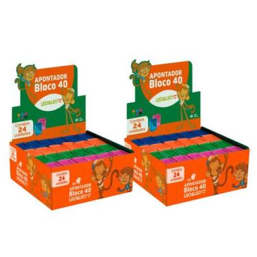Imagem de Kit 2cx Apontador de lápis retangular bloco 4cm com 24 unidades - Leon
