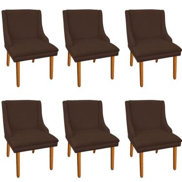 Imagem de Kit 6 Cadeiras de Jantar Suede Marrom Pés Palito