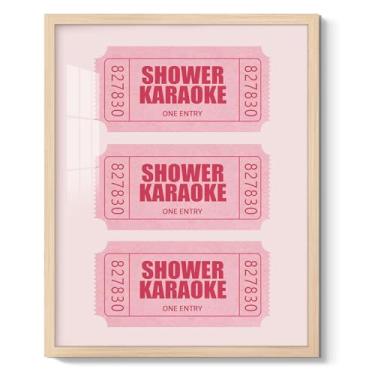 Imagem de Pôster de tela engraçado de parede para banheiro rosa chuveiro karaokê bilhete moderno retrô feminino decoração de banheiro chuveiro cantando imagem estética para quarto de banho, decoração de