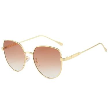 Imagem de JRLLFD Óculos de sol vintage de metal com armação grande para mulheres e homens, moda ao ar livre, fotografia de rua, UV400 (chá dourado)