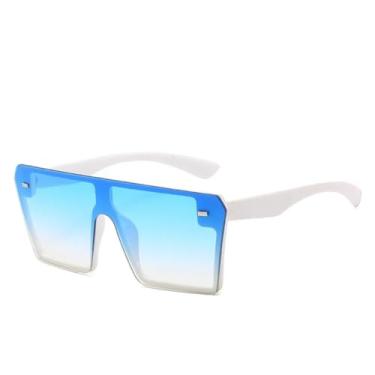 Imagem de VFDHN Óculos de sol feminino clássico azul espelhado com revestimento uv400 (branco azul)