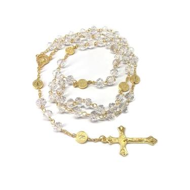 Imagem de N-KONGJIAN Rosário para mulheres, colar de rosário católico, presentes requintados perfeitos para oração, casamentos, batismos, cristal artificial, Sem Pedra Preciosa