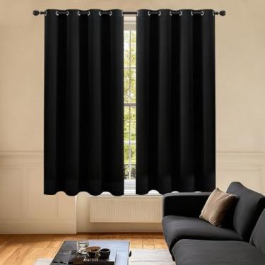 Imagem de LIMON HOME Cortinas blackout pretas de 160 cm de comprimento para sala de estar, quarto, tratamento de janela à prova de som, cortinas pretas para salão, conjunto de 2 painéis
