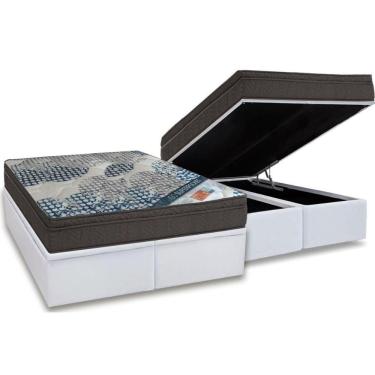 Imagem de Cama Box Baú Queen: Colchão Molas Superpocket Ensacadas Ortobom Fort Tech Iso + Base White(158X198)