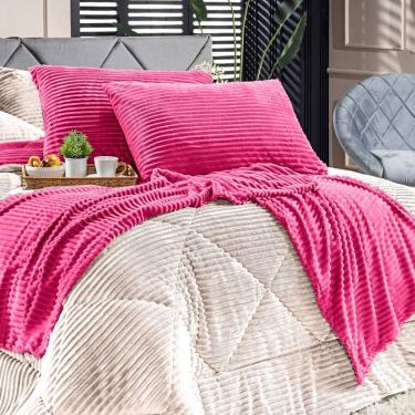 Imagem de Kit De Peseira Canelada Denver C- Fronhas 03 Peças - Tecido Canelado Mantinha Pink