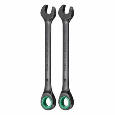 Imagem de HARFINGTON 2 peças chave de catraca 16 mm métrica 12 pontos CR-V eletroforese alongamento caixa dupla chave catraca de extremidade aberta com 72 dentes 5° Swing Industrial Grade Spanner