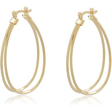 Imagem de Brinco Argola Dupla Com Fecho Italiano Banhado a Ouro 18k - Semi Joia Elegante e Moderna - Ideal para Dia a Dia ou Ocasiões Especiais