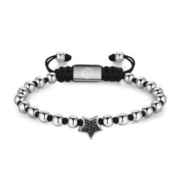 Imagem de WP WEPICK Pulseiras masculinas banhadas a ouro 18 quilates com cruz de estrela de oito garras, trevo de quatro folhas, coração e gato, pulseira masculina de aço inoxidável, contas ajustáveis, joias de