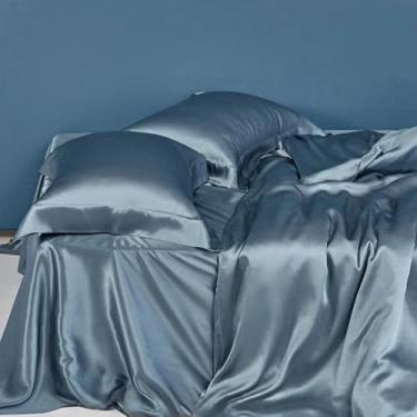 Imagem de SXYMTSW Conjunto de capa de edredom de seda pura amoreira 4 peças, conjunto de cama respirável super macio adulto, para cabelo e pele (2 fronhas, 1 capa de edredom, 1 lençol de cima, sem edredom