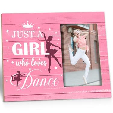 Imagem de Kneaotoaji Porta-retrato de dança rosa – Presentes de recital de equipe de dança para filha, amante de dança, bailarina, decoração de bailarina, Just a Girl Who Loves Dance Molduras de madeira 10 x 15