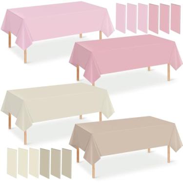 Imagem de Hallswl 12 peças Toalha de mesa de plástico champanhe dourado bege toalha de mesa retangular rosa pastel rosa claro marfim toalha de mesa à prova d'água para chá de bebê, decorações de festa de
