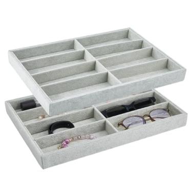 Imagem de DICOSMETIC 2 peças, bandeja organizadora de óculos de sol de veludo, com 16 grades, empilhável, para óculos, bandeja organizadora de joias, conjunto de armazenamento para colar, pulseira, brinco e